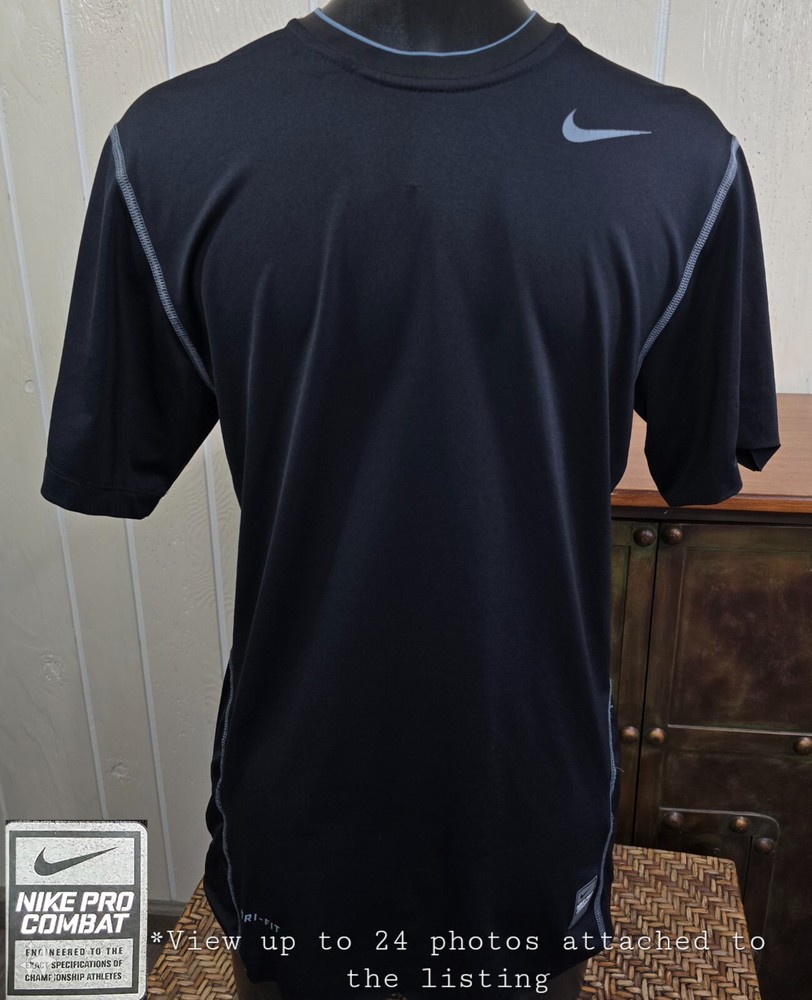 Nike Pro Combat DRI-FIT Fitted Black Performance Sportswear Shirt Top Sz S *NOTE