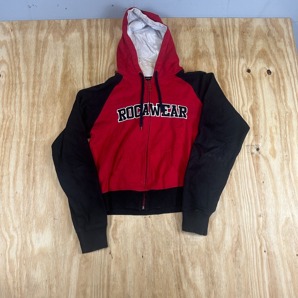 Vintage Rocawear Hip Hop Full Zip Hoodie Sweatshirt L/S Women's XL Red/Black Y2K