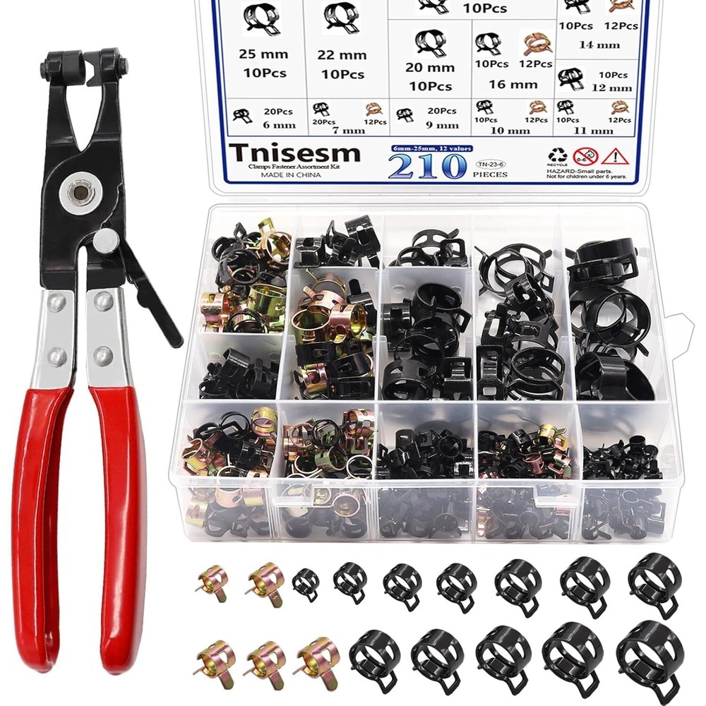 High Carbon Steel 210 Pcs Hose Clamps with Swivel Plier for DIY & Professionals
