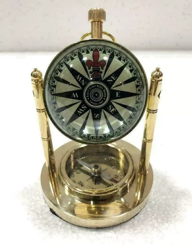 Antique Brass Desk Clock – Vintage Nautical Compass Watch | Victorian London Sty