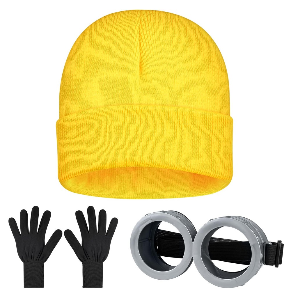 3 Pcs Yellow Cosplay Costume Accessories Adult, Yellow Beanie Goggles Gloves ...