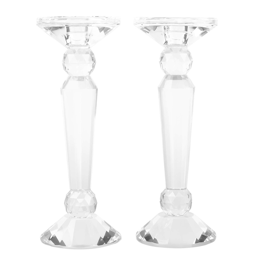 Crystal Candle Stick Holders 2-Pack, Clear Crystal Taper/Pillar Candles Holde...