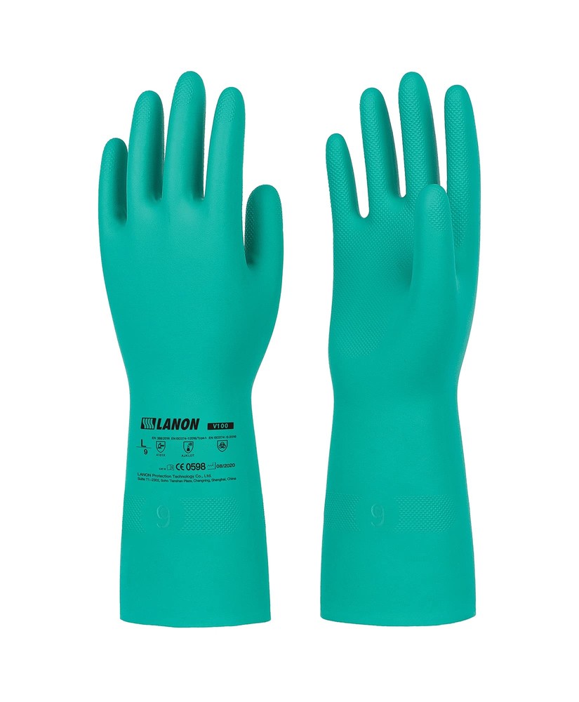 LANON 3 Pairs Nitrile Chemical Resistant Gloves, Reusable Heavy-Duty Rubber G...