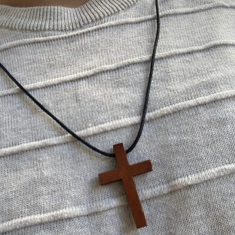Handcrafted Christian Wooden Cross Necklace - Natural wood Jerusalem Holy Land