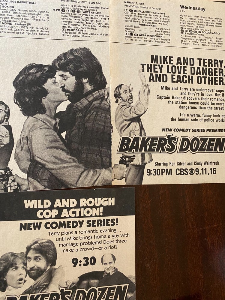 Baker's Dozen, Ron Silver, Cindyk Weintraub, Lot of TWO Vintage TV Guide Ads