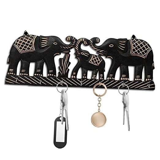 Wooden Elephant Key Holder Wall Organizer - Decorative Wooden Shelf for Keys and Small Items