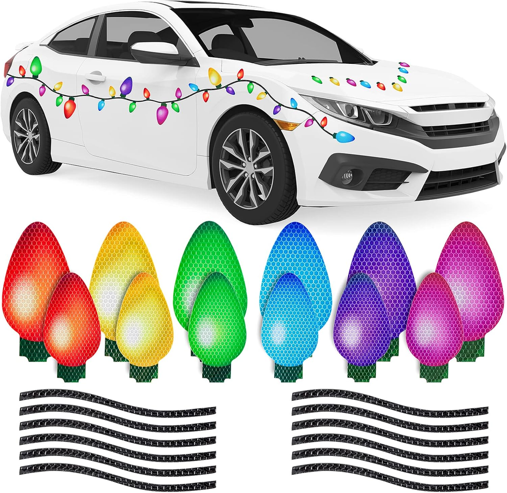 49Pcs Christmas Reflective Car Magnets Set 36 Colorful Bulb Light Magnets with 1
