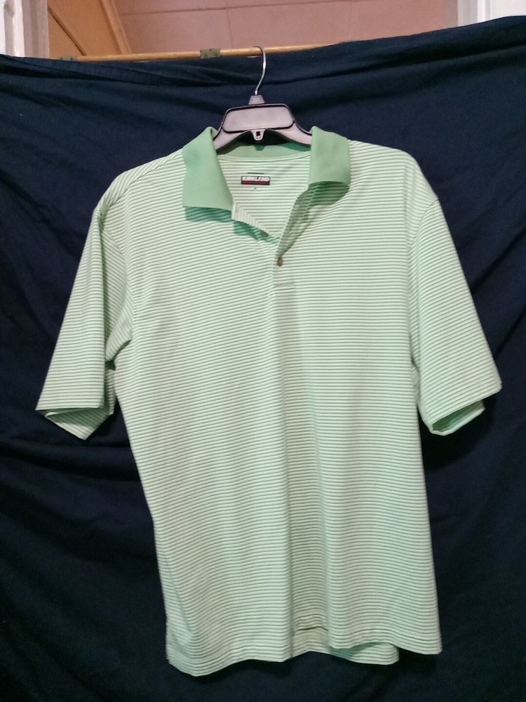 Kirkland Signature Men's Performance Polo Green With White Stripes XL