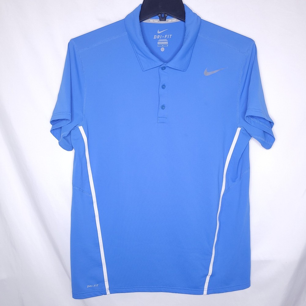 Nike Tennis Polo Shirt Mens Large Blue Dri Fit Swoosh