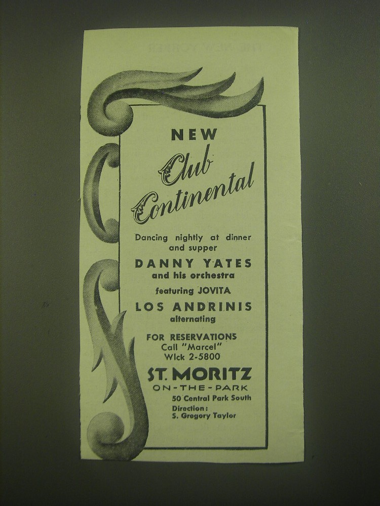 1945 St. Moritz Hotel Ad - New Club Continental-image