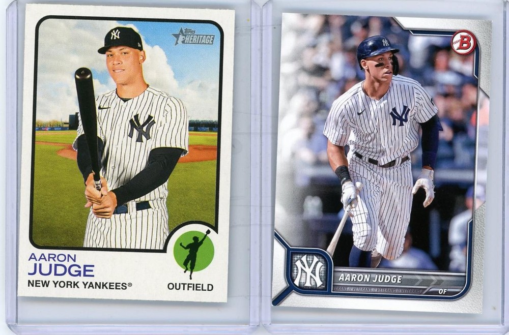Aaron Judge 2022 Topps Heritage #44 & Bowman #2 Yankees Baseball Cards-image
