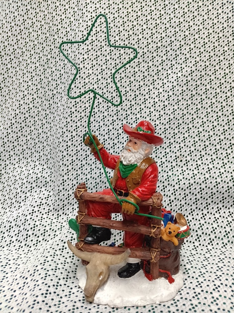 Vintage Cowboy Santa Claus Figure Statue Christmas, Lasso Steer Head Fence Toys