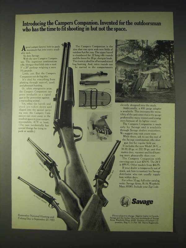 1972 Savage Campers Companion Shotgun Rifle Ad