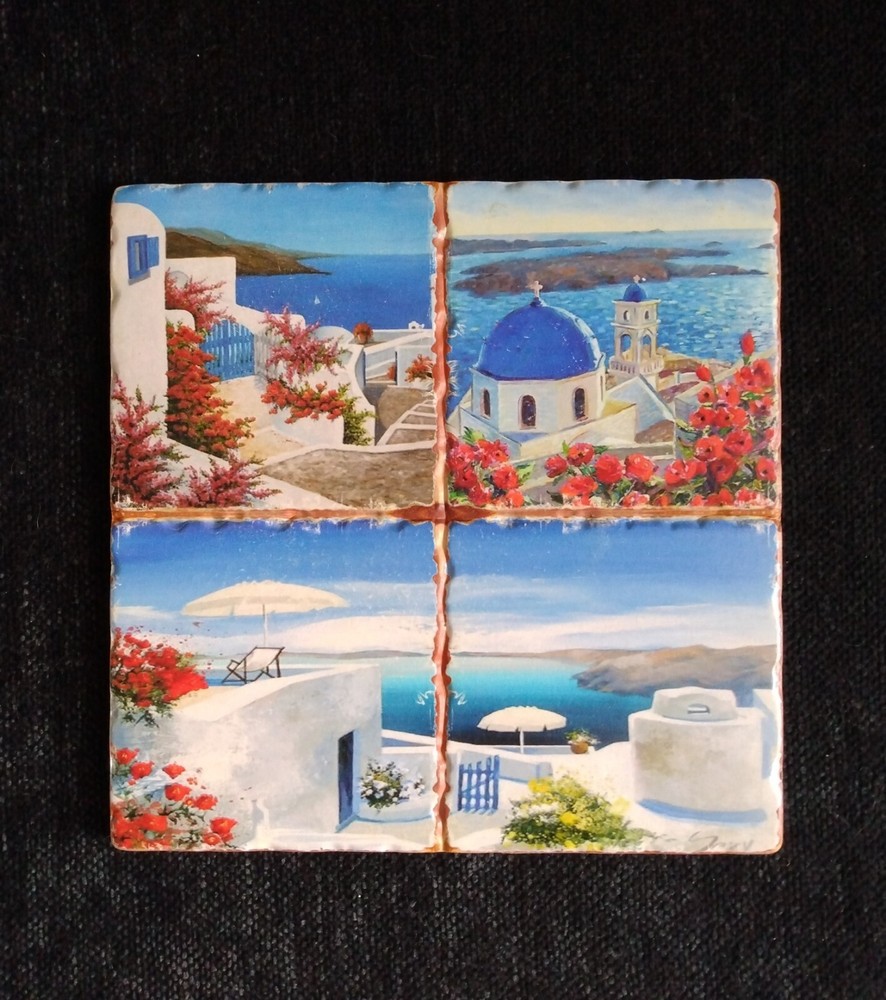 Ceramic Art Tile Backsplash Tabletop Trivet Ocean Mediterranean Sea 7.5