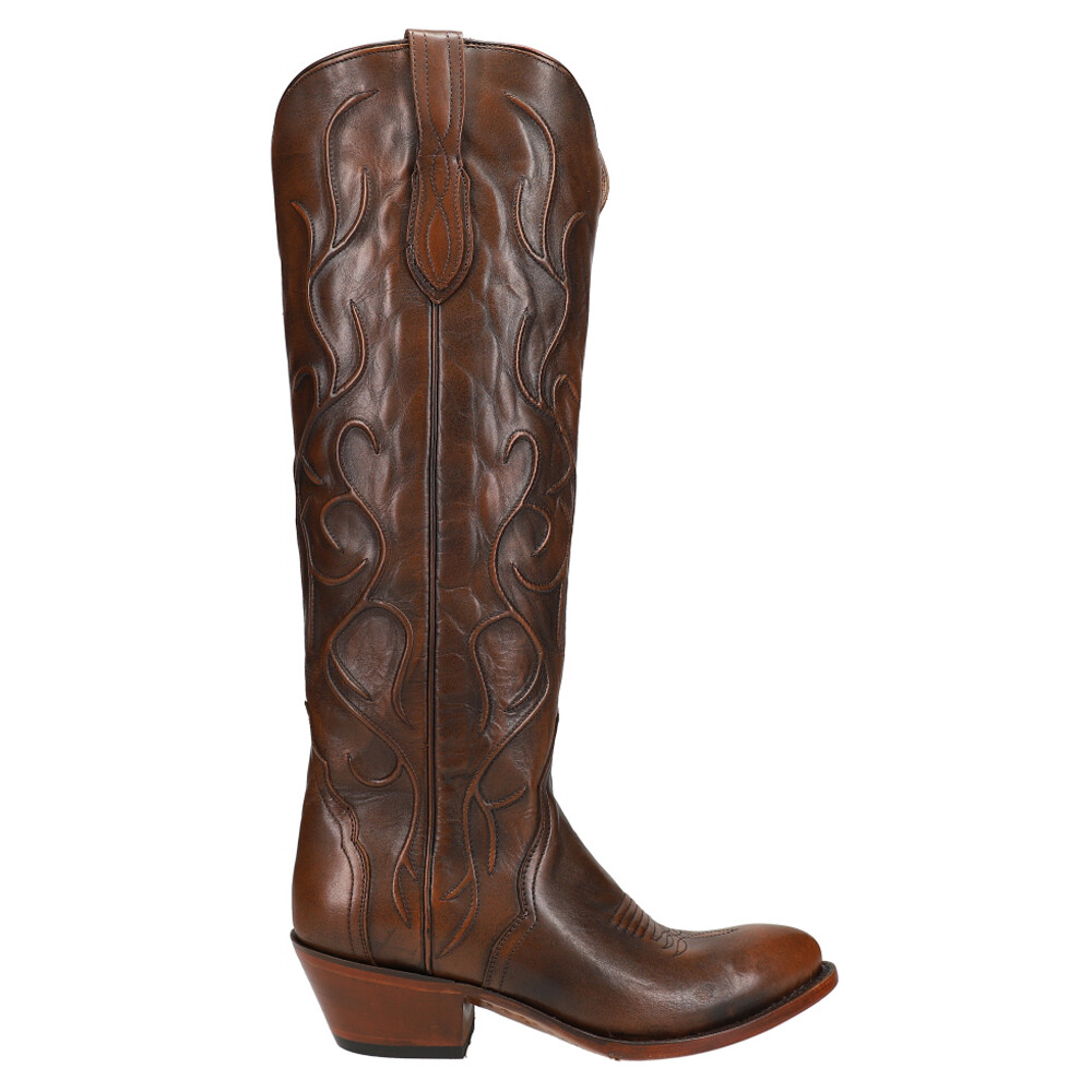 Lucchese Peri Tooled Inlay Round Toe Women's Brown Cowboy Dress Boots M5049