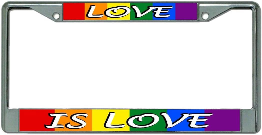 Love is Love Chrome License Plate Frame - Pride & Equality Design