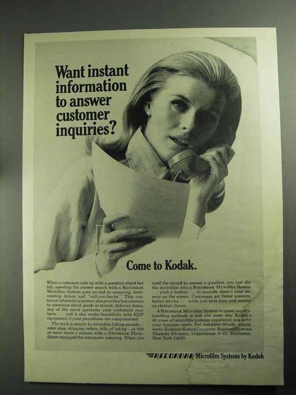 1968 Kodak Microfilm Systems Ad for Instant Access to Information