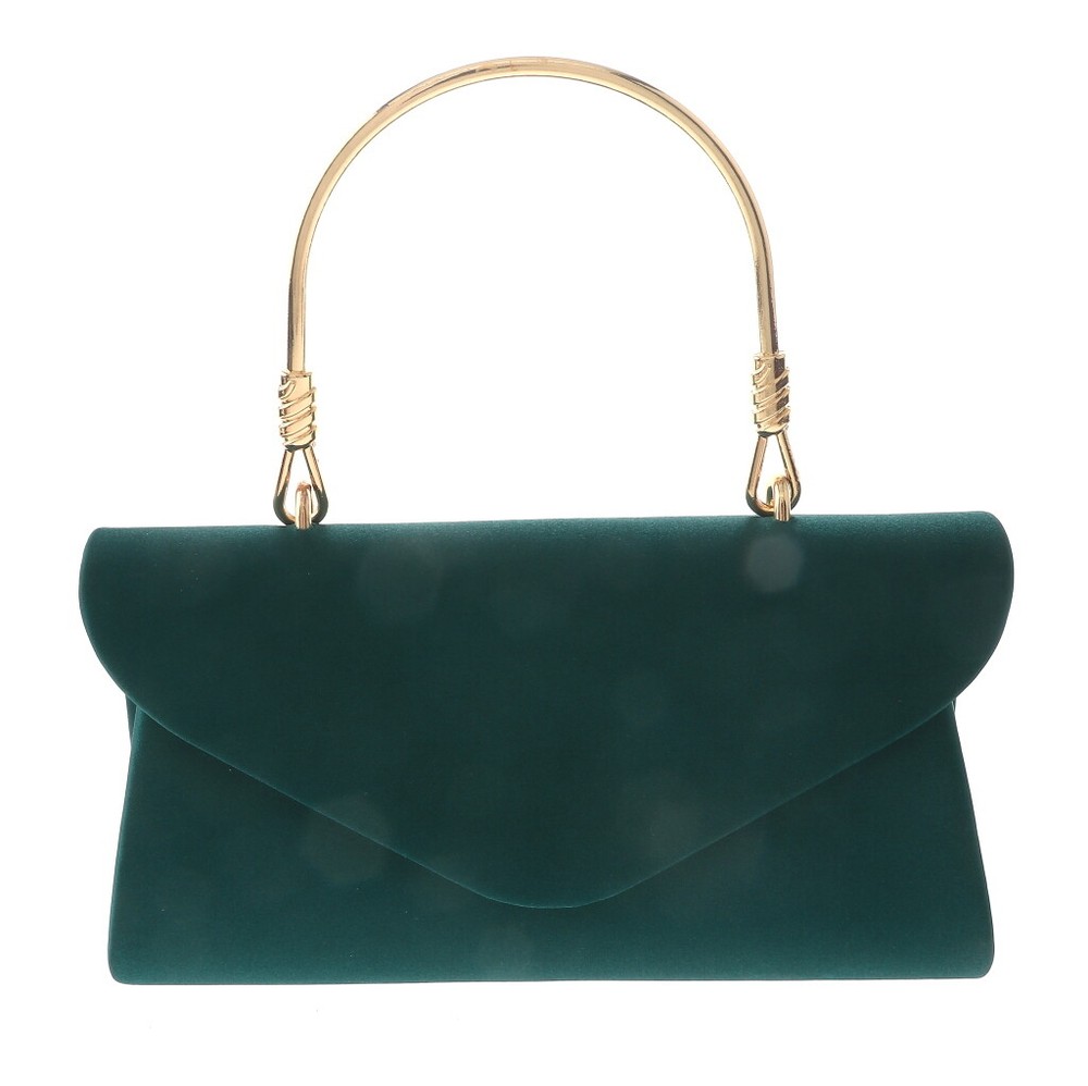 Gold Tone Metal Handle Satin Fabric Evening Clutch Bag BZY237-GRN