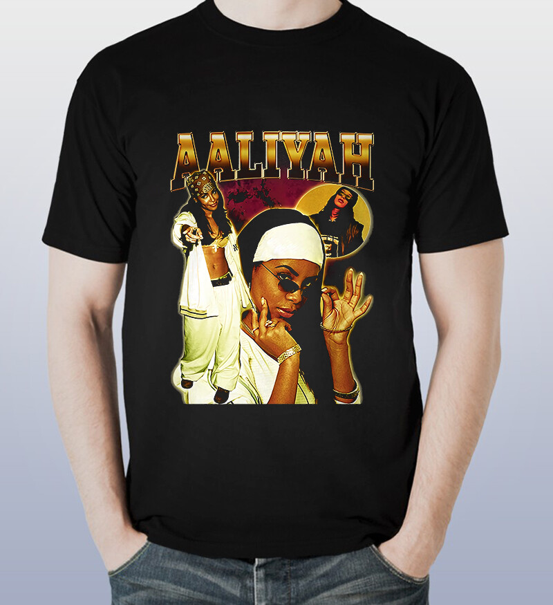 VINTAGE AALIYAH Short Slevee Black T-Shirt-image
