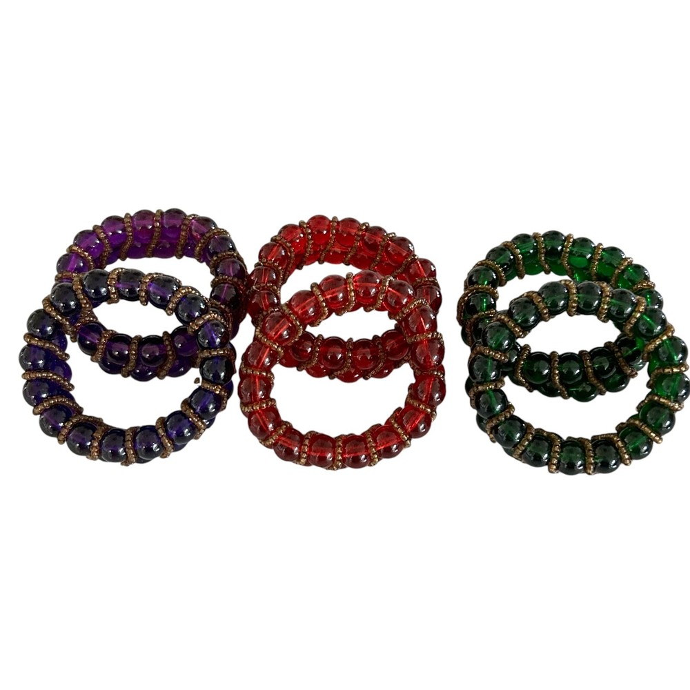 Vintage Pier One Glass Beaded Napkin Rings Red Purple Green Set Of 6