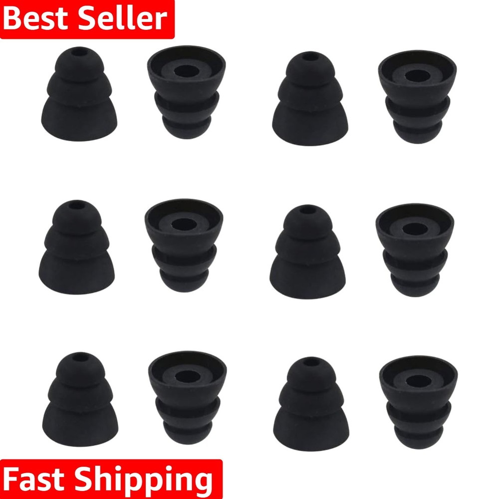 6 Pairs Replacement Triple Flange Ear Tips Earbuds Eartips Silicone Buds for ...