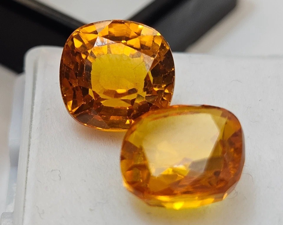 Sapphire Orange Yellow 10-11 Ct Cushion Cut Earring Gemstones AA++++-image