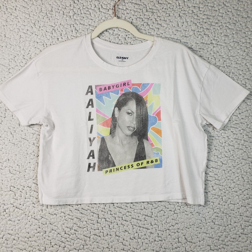 Aaliyah Womens Graphic Shirt XS White Crop Top Y2K R&B Princess Retro Streetwear-image