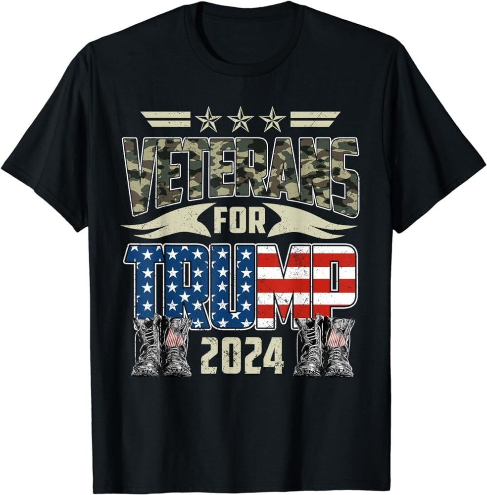 Dad Grandpa Veterans For Trump 2024 American Flag Camo T-Shirt, S-5XL, Election