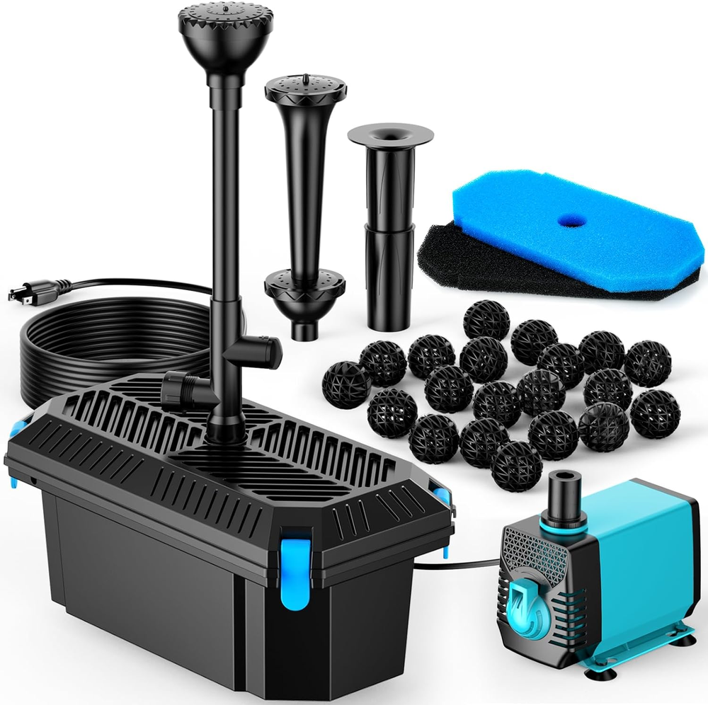 660GPH Pond Filter with 40W Pond Pump & Fountain Kit Outdoor Ponds Clean Clear