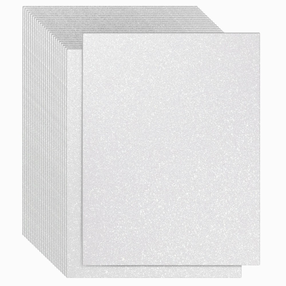 24 Sheets White Glitter Cardstock DIY Crafts, Scrapbooking, 280gsm, 8.5 x 11 In
