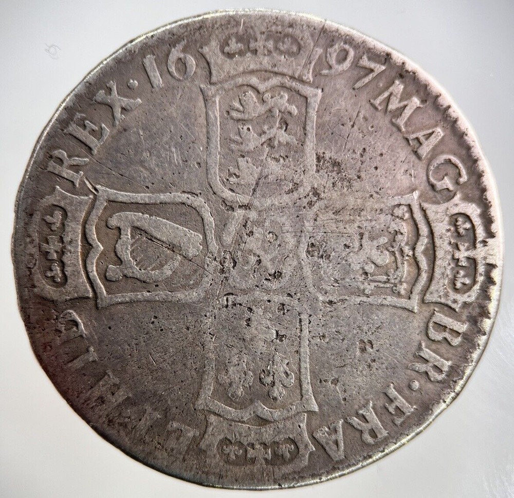 William III 1697 Silver Half-Crown Collectible Coin | Fine Grade