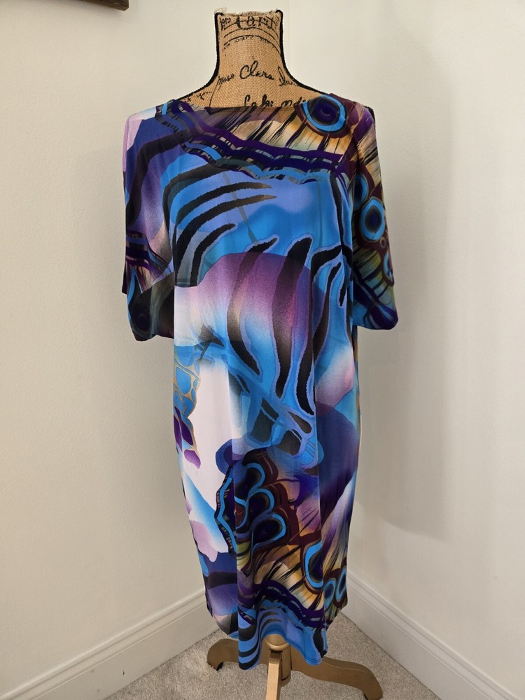 AA Studio Women’s Short Peek-a-Boo Sleeve Dress Size 10 Round Neck Polyester Blend  -image