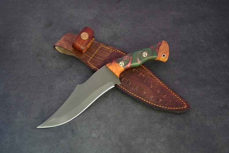 Custom Handmade Bowie Knife D2 Steel With Powder Coating Resin Handle With Cover