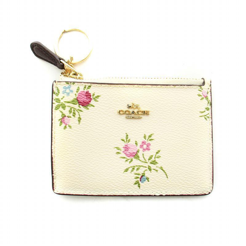 Coach Coin Case Card Case Wallet Purse Flower PVC White Authentic