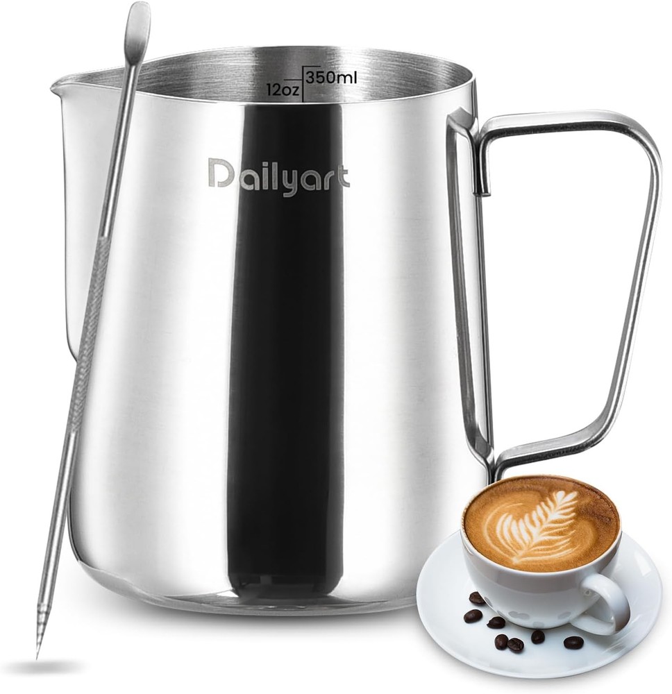 12Oz Milk Frothing Pitcher, Stainless Steel Espresso Latte Cup Steaming Pitcher