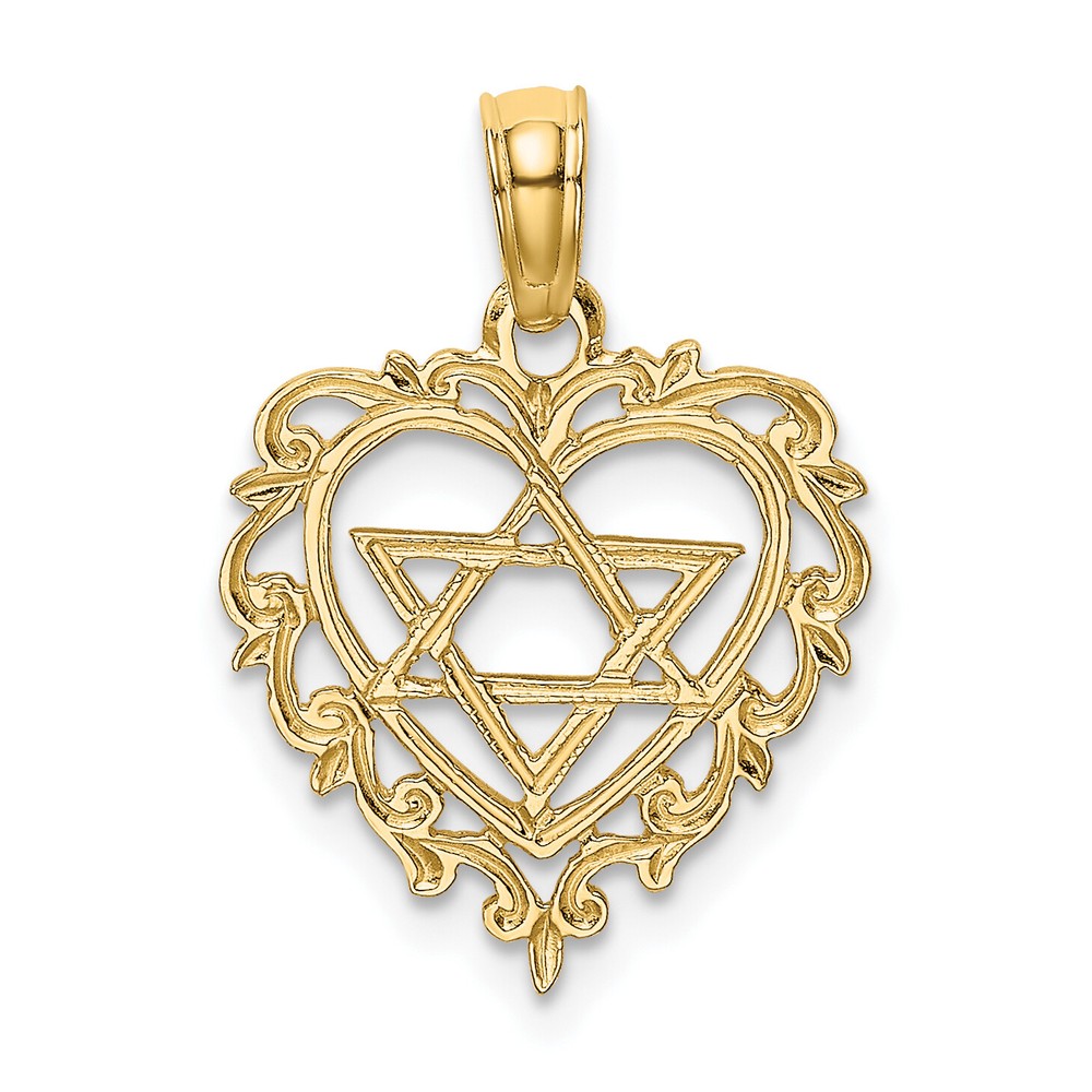 Avariah 14K Yellow Gold Textured Star Of David In Heart Charm - 18.8mm