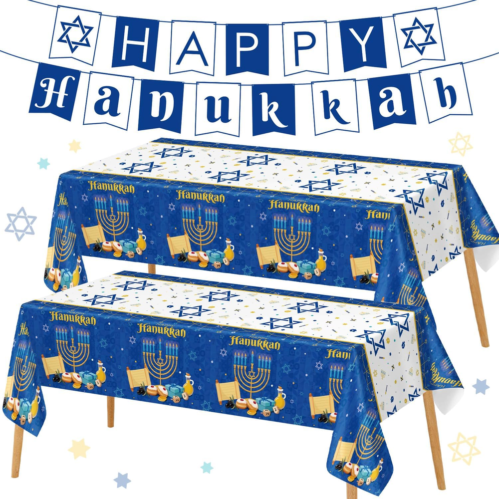 3Pcs Hanukkah Tablecloths Party Table Covers Banner Happy Chanukah Decor