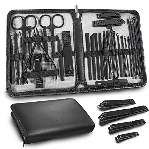 Manicure Set Personal Care Mens Grooming Kit 30 In 1 Professional 30 in 1 Black