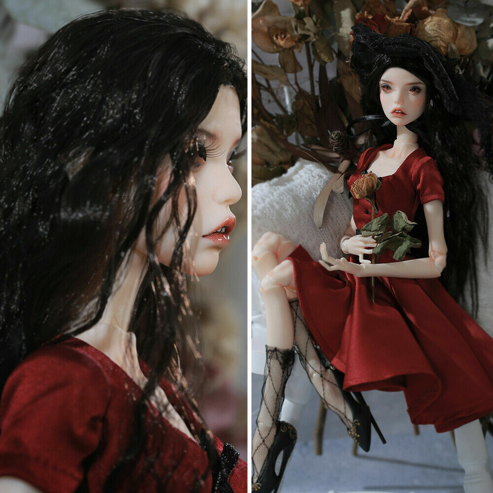 1/4 BJD Doll Girl with Full Outfit Supermodel Face Makeup Eyes Wig