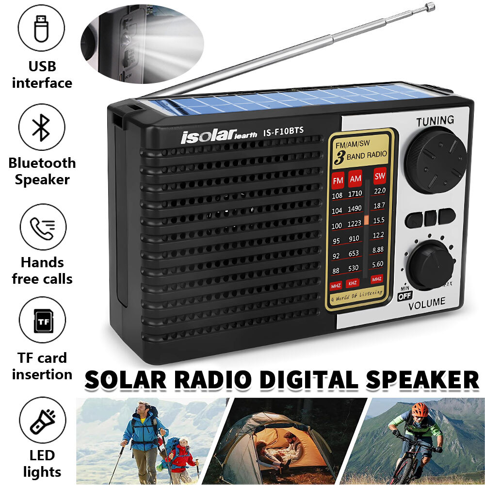 Solar FM AM SW Radio Digital Bluetooth Speaker MP3 Player Rechargeable Portable