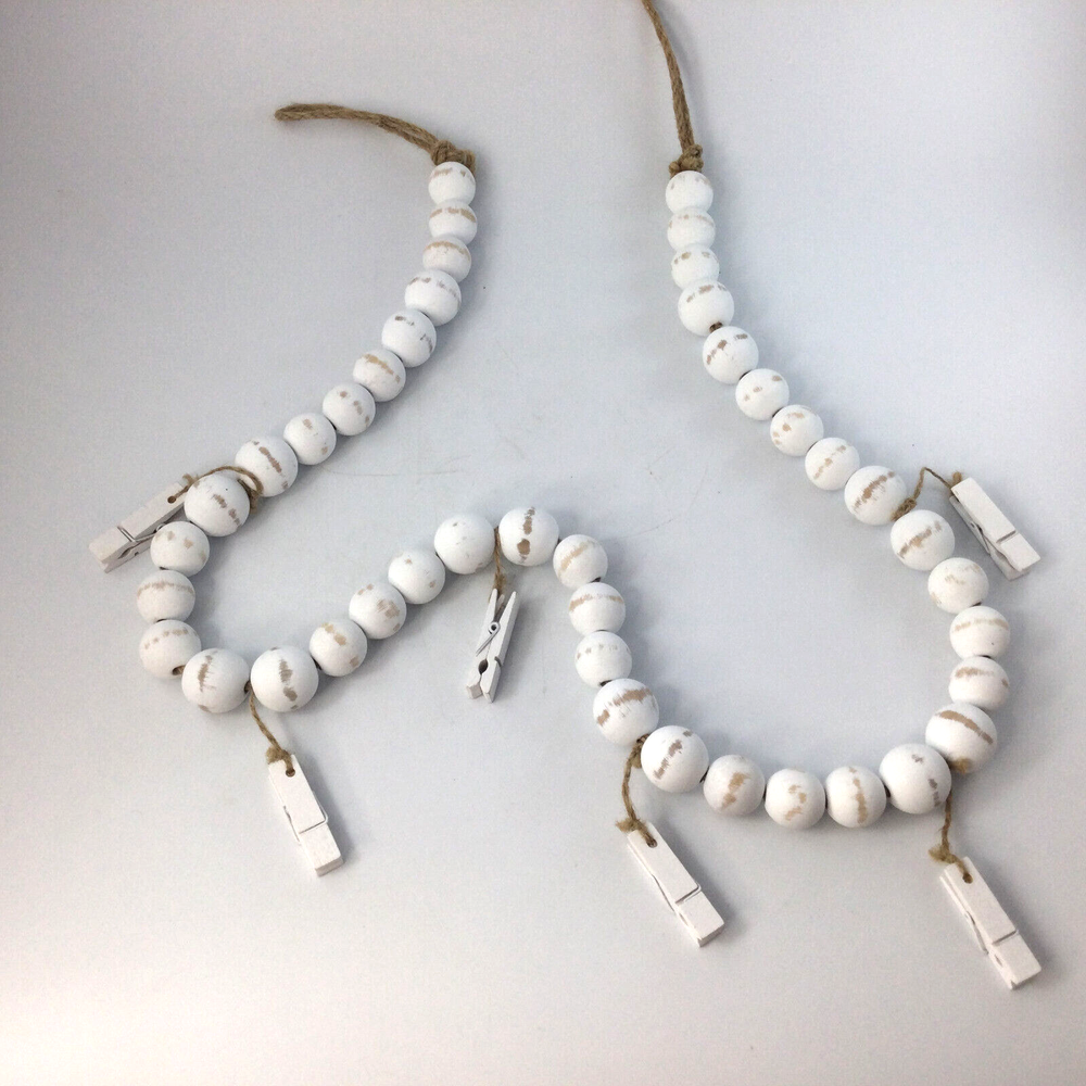 Wooden Wall Hanging Memo Garland White Balls Clips for Photos Christmas 50