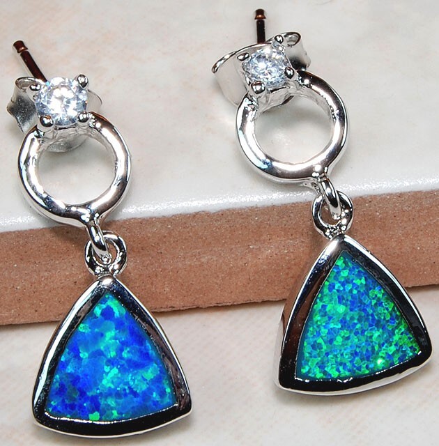 2CT Australian Opal Inlay & Topaz 925 Solid Sterling Silver Earrings GA9