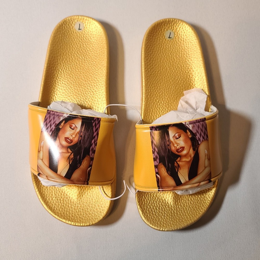 Aaliyah Gold Glitter Slide Sandals Size 7 New With Tags-image