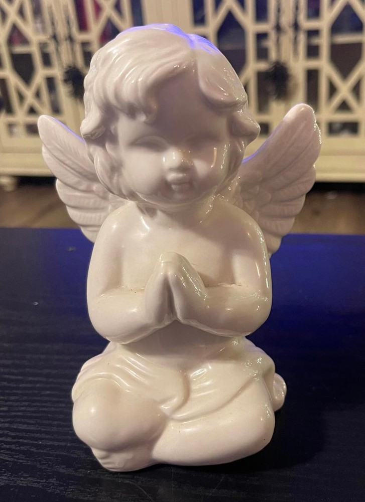 White Ceramic Angel Figurine with Praying Hands