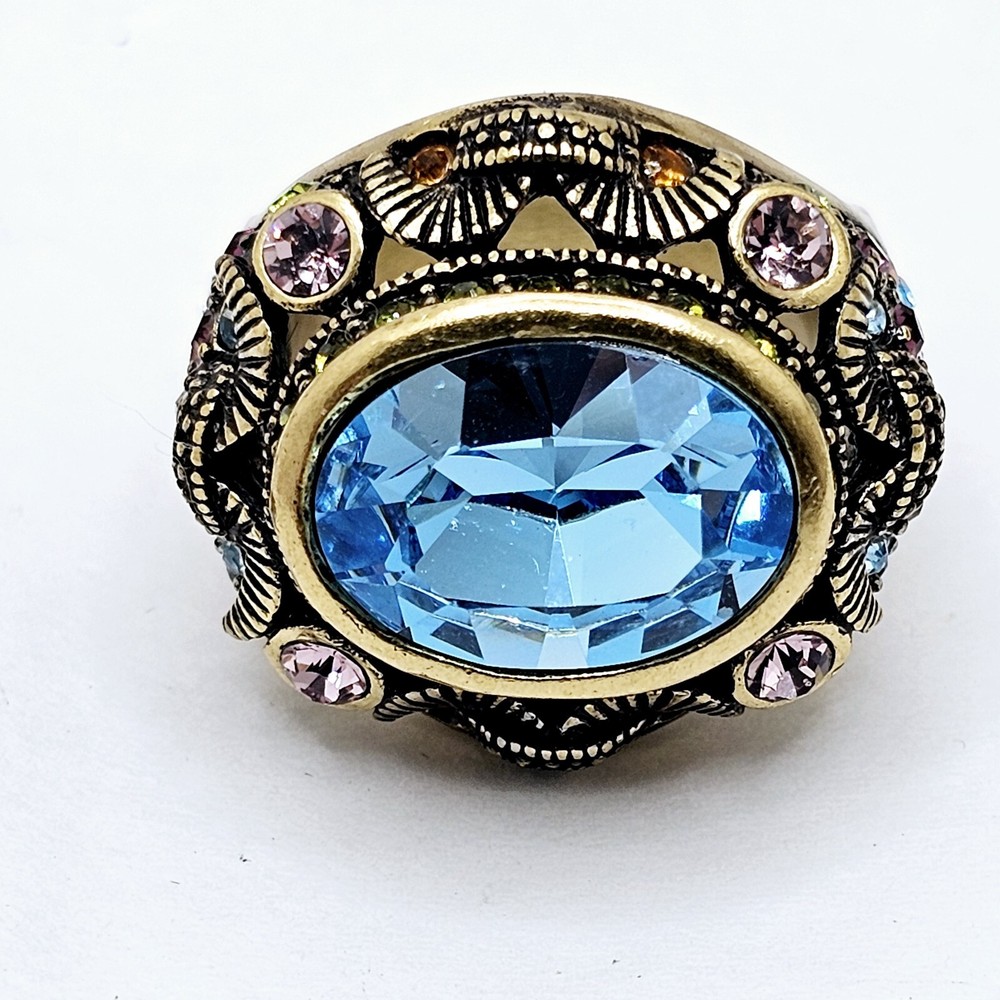 Heidi Daus Big Bold Blue Crystal w/Multi Color Swarovski Crystal Accents Ring