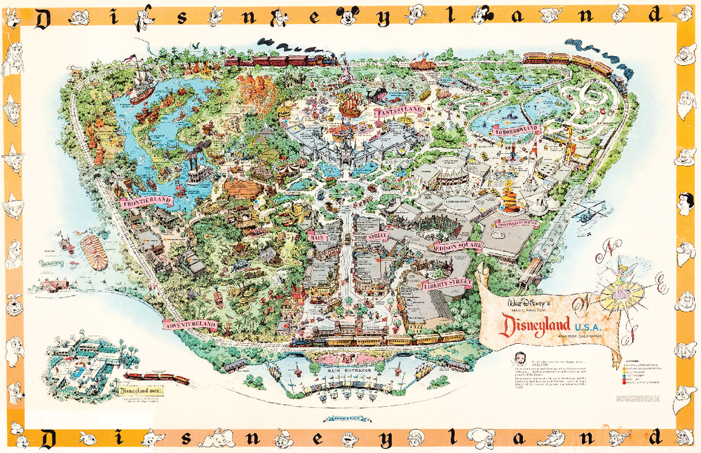 Vintage 1958 Disneyland USA Map Poster Print 13x19 Satin Finish