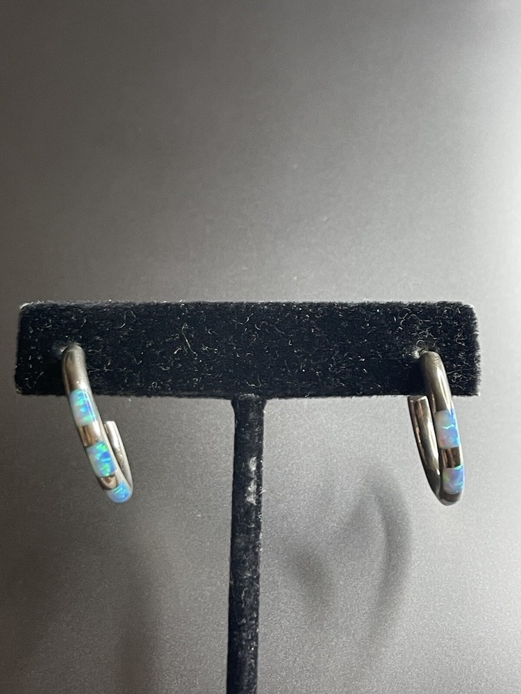 Blue Opal Hoop Earrings