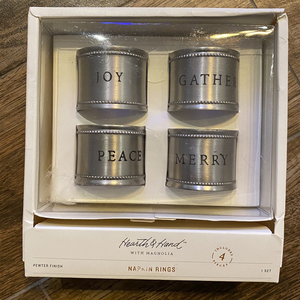 Hearth & Hand With Magnolia Pewter Napkin Rings JOY PEACE MERRY GATHER