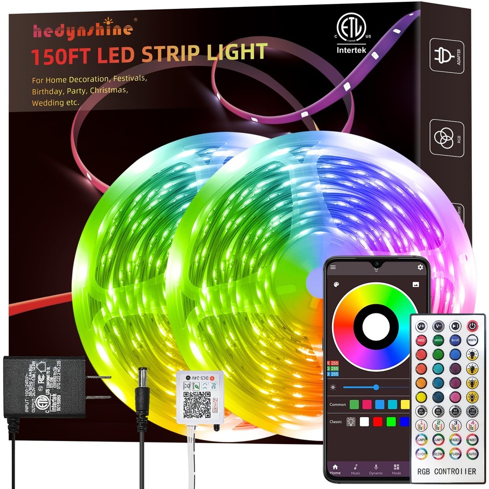150ft Lights, RGB Color Changing by 40key Remote and , Lights Music Sync