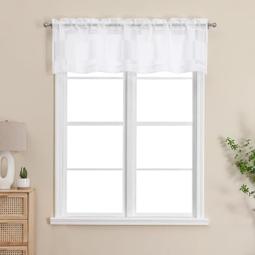 OVZME Barry White Sheer Curtain Valance for Windows - Clip Checkered Textured